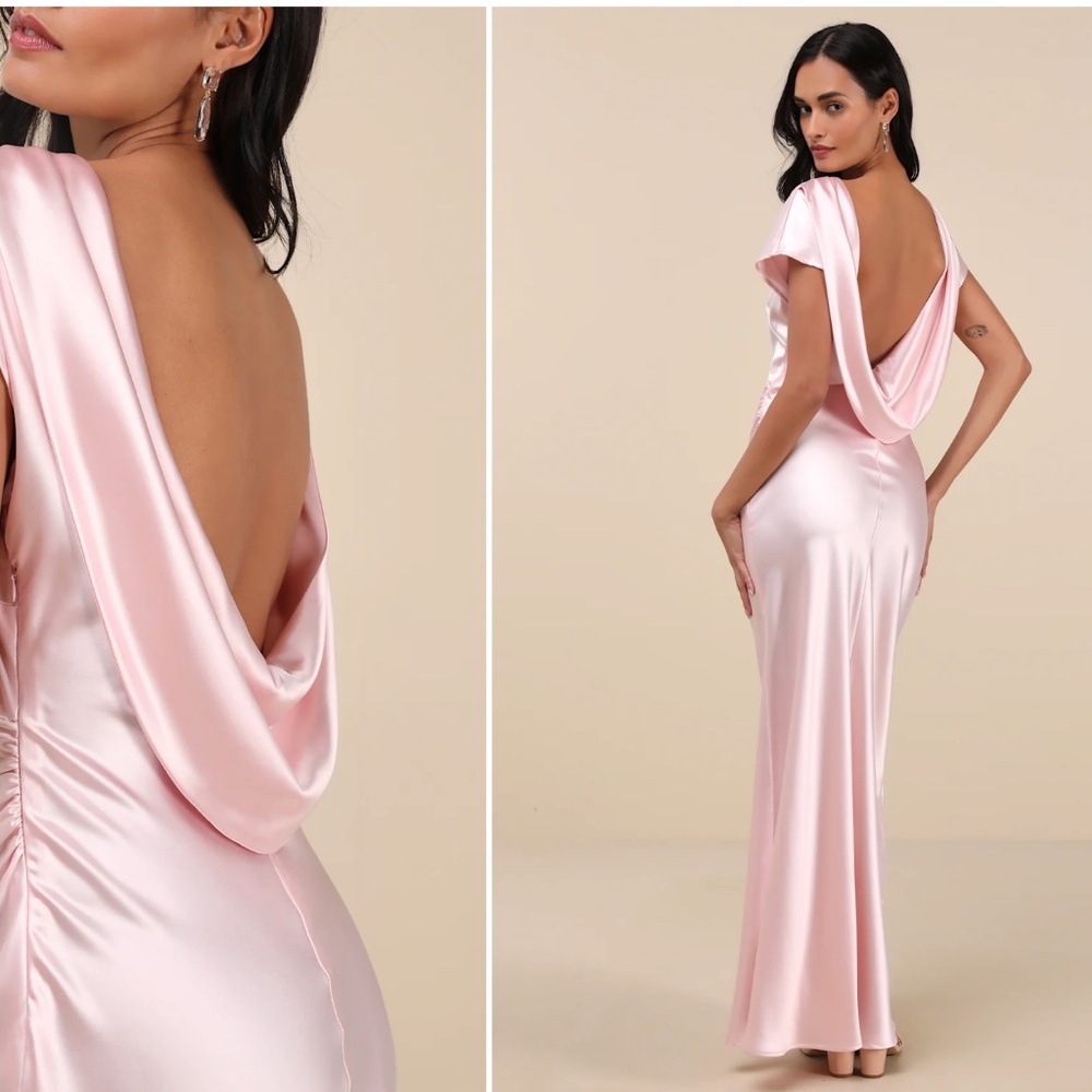 Blush Pink Satin Dress - Long